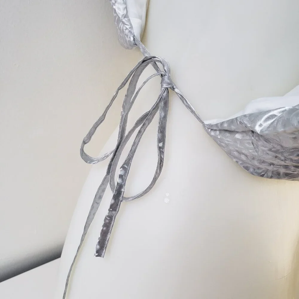 Silver Shine Holographic Crop Puffer Vest Rave Gem Y2K Style Zip + Side Strings - Picture 7 of 12